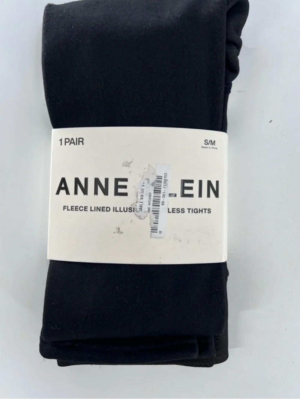 Anne Klein Fleece Lined Illusion Footless Tights S/M Black NWT